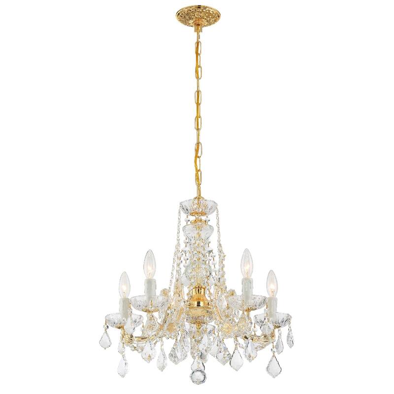 Maria Theresa 5 Light Clear Crystal Gold Mini Chandelier - 20'' W x 19'' H