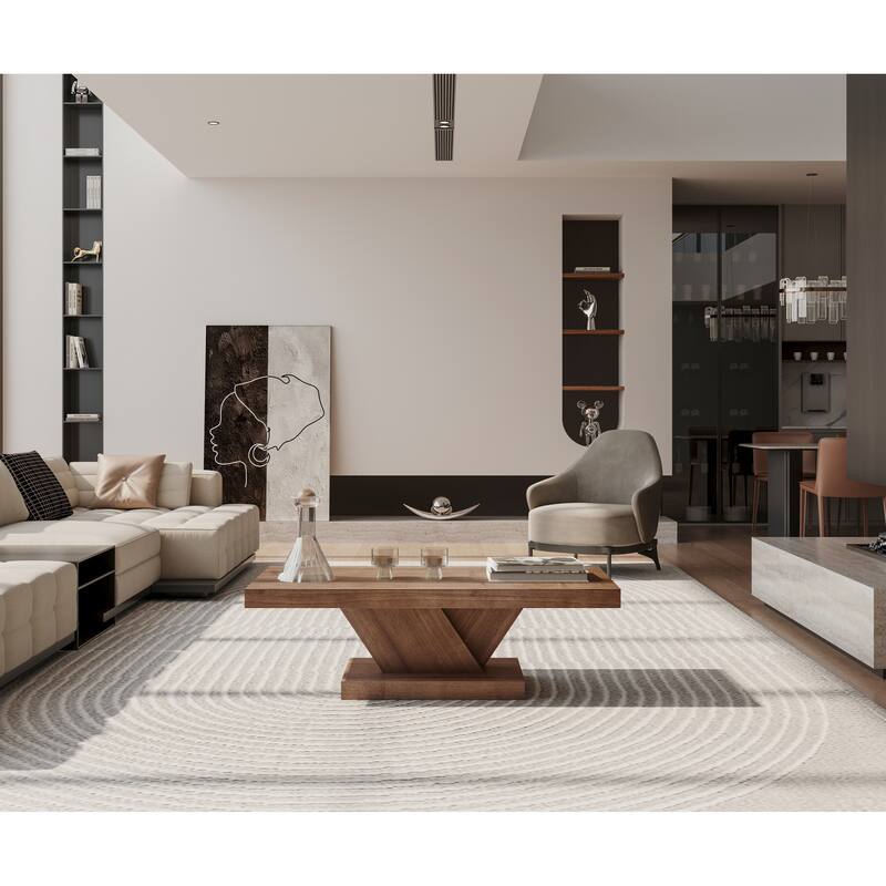 47" Wood Coffee Table with Cross Legs, Large Rectangular Center Table