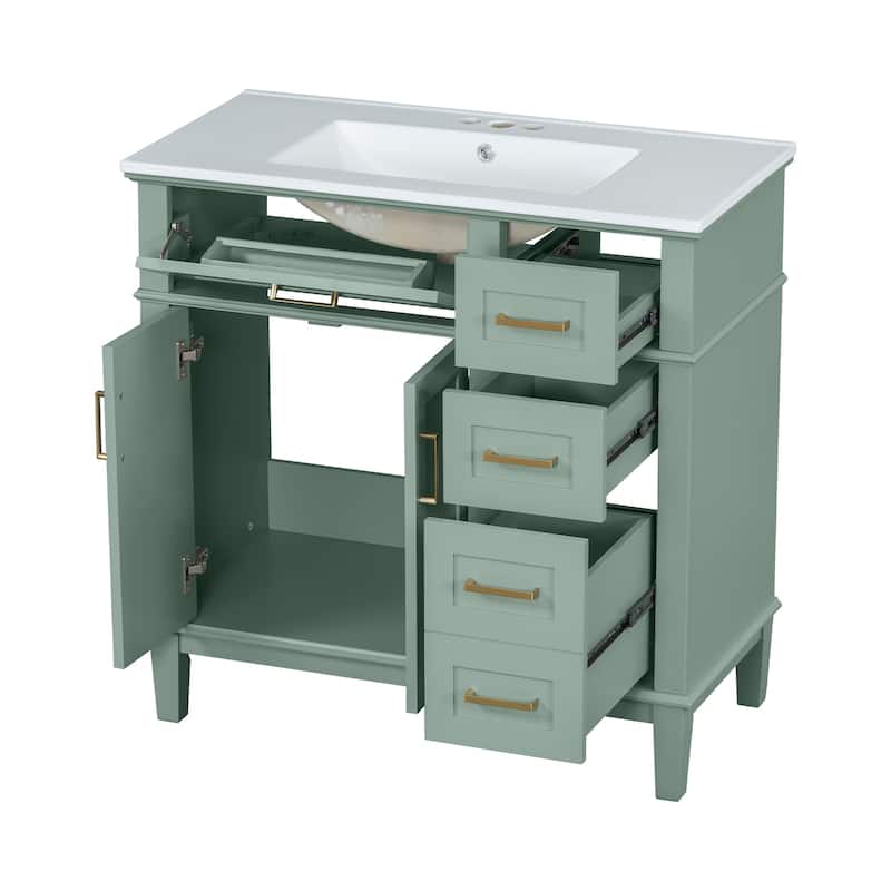 Bathroom Vanity with Sink Combo, Bathroom Cabinet with 2 Soft Close Doors and 4 Drawers, Vanity Set with Tip-Out Drawer