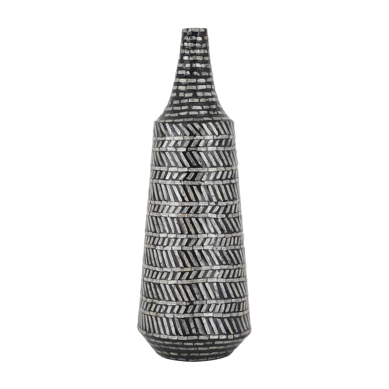 Mother of Pearl Shell Tribal Handmade Decorative Vase - Black - Roche River Decor