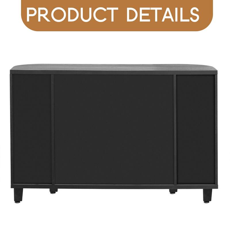 Curved Design Storage Cabinet made of Fraxinus Mandschuric Solid Wood Veneer, Featuring Four Doors and Adjustable Shelves