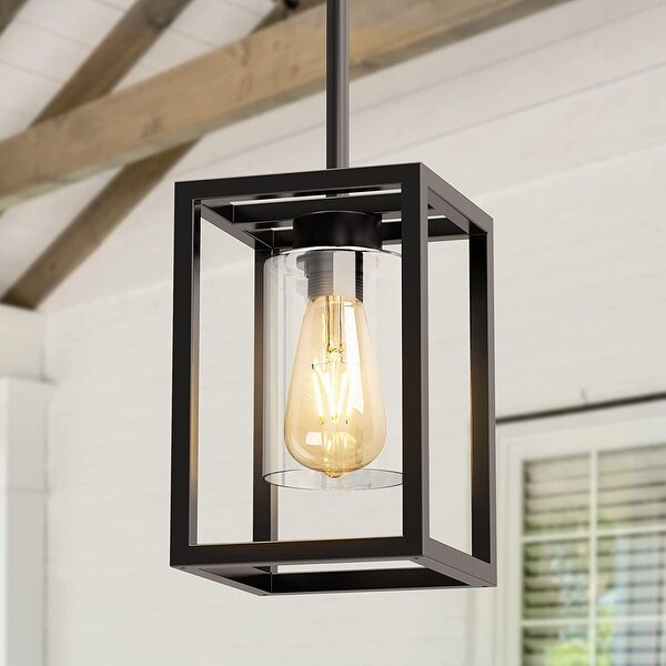 YANSUN 6.7 in.1-Light Black Square Framed Pendant with Clear