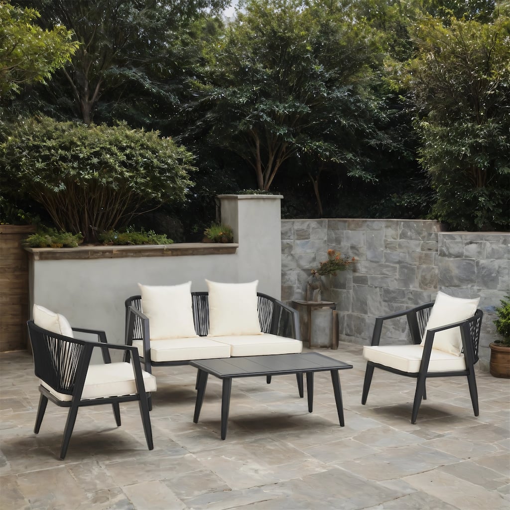 Outdoor Metal Chairs with Iron Table for Patios (Set of 4)