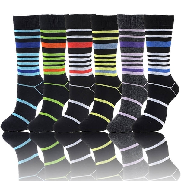 Mens Designer Dress Socks Size 10-13 Multi Stripe Print 6 Pairs (Size 10-13)