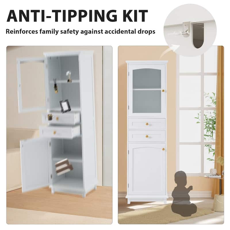 Tall Bathroom Storage Cabinet with Glass Doors