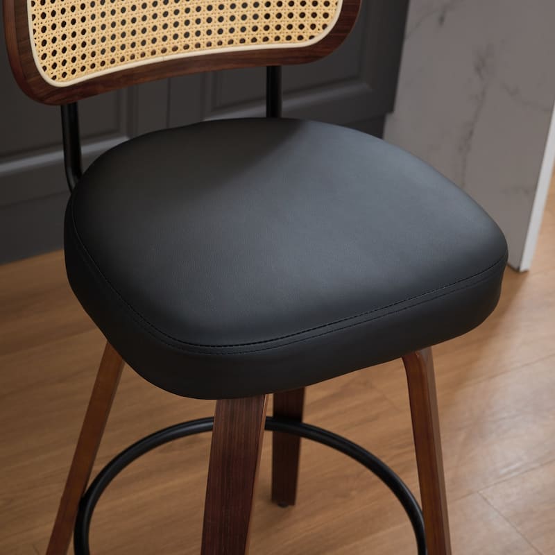 Counter Height Bar Stools Set of 2 , Rattan Counter Height Dining Stools with Cane Back & Upholstered Seat