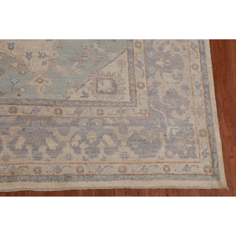 Hand Knotted Oriental 100% Wool Carpet Transitional Floral Beige & Ivories Oushak Area Rug - 9' 9'' X 8' 4''