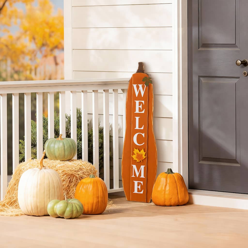 Glitzhome 36"H Fall/Halloween Reversible Wood Pumpkin Porch Signs - 36''H