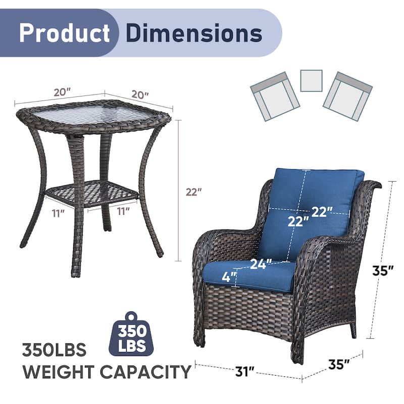 Pocassy Outdoor Patio Chairs Ottoman Table with 4 Inch Cushion