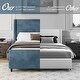 preview thumbnail 3 of 17, King Size Corduroy Upholstered Bed Frame with Vertical Stripe Wingback - Taupe Finish.
