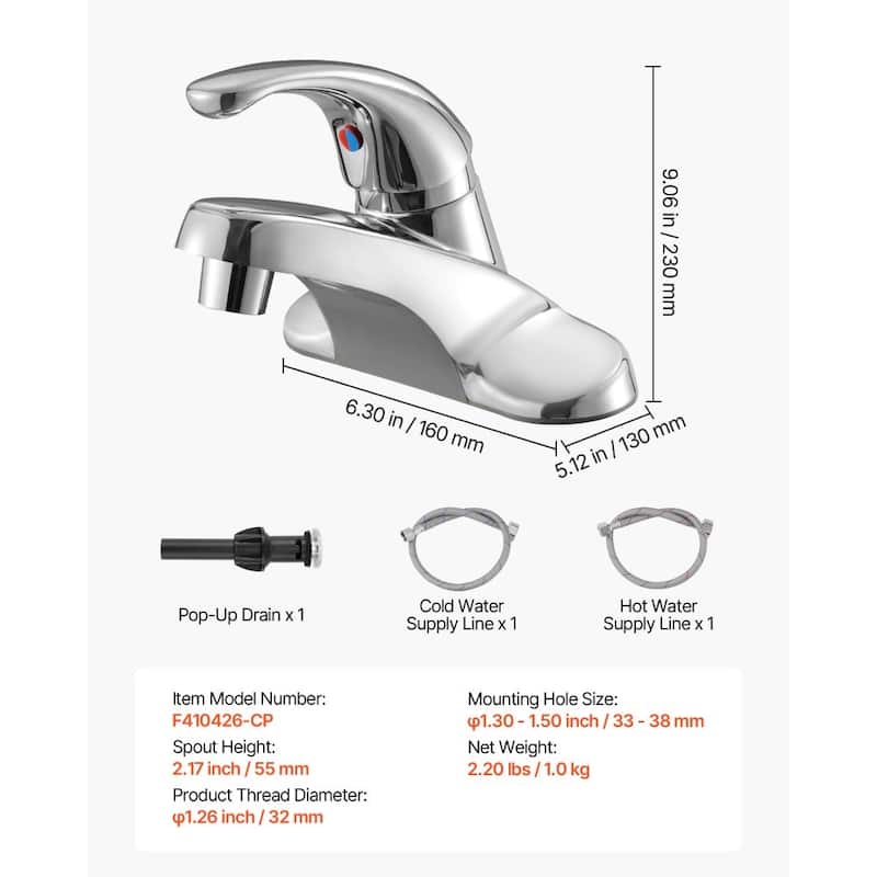Chrome Stainless Steel Single Handle Kitchen Faucet with Press Drain - 6.30 x 5.12 x 9.06 inch