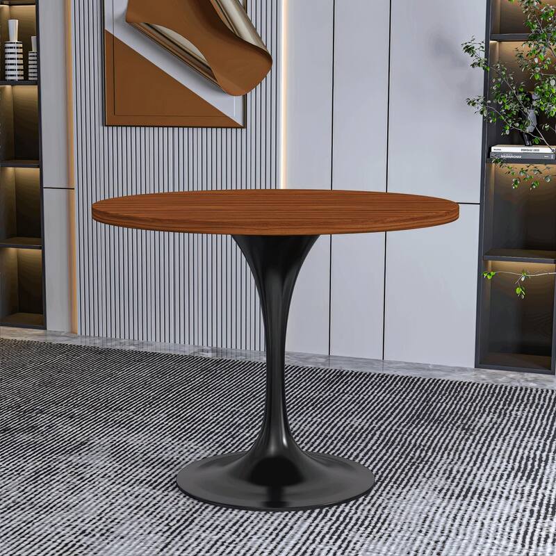 LeisureMod Verve 36" Round Dining Table with MDF Wood TableTop and Black Steel Base for Kitchen & Dining Room