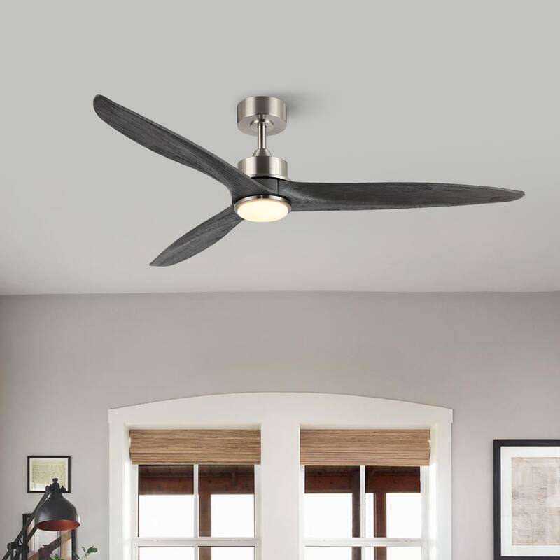 WINGBO 60 Inch DC Ceiling Fan with Lights and Remote Control, 3 Reversible Carved Wood Blades, 6-Speed Noiseless DC Motor