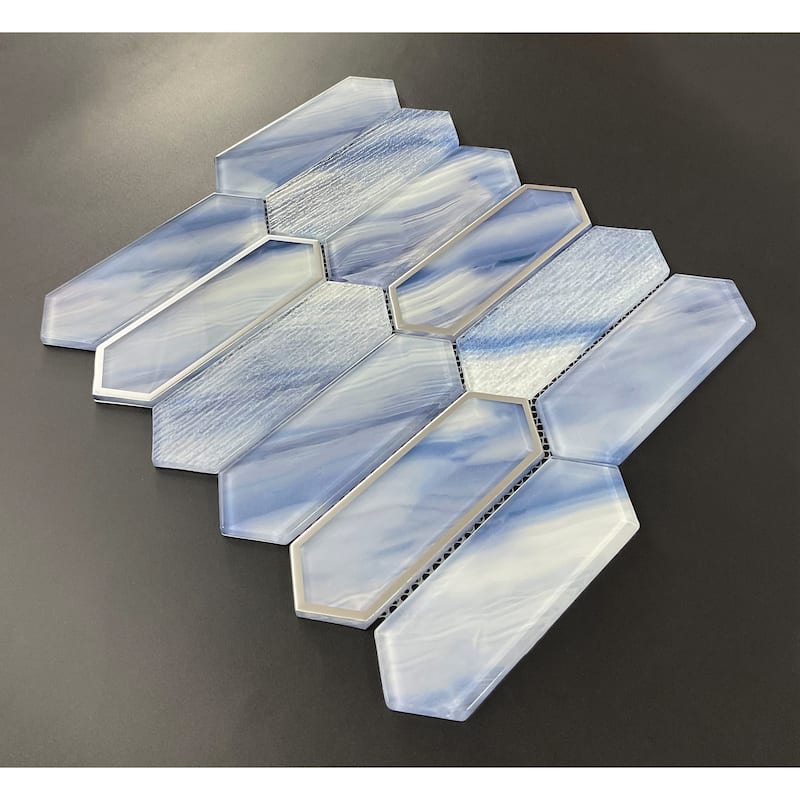 6 X 2 Long Hexagon Glass Wall Mosaic Tiles