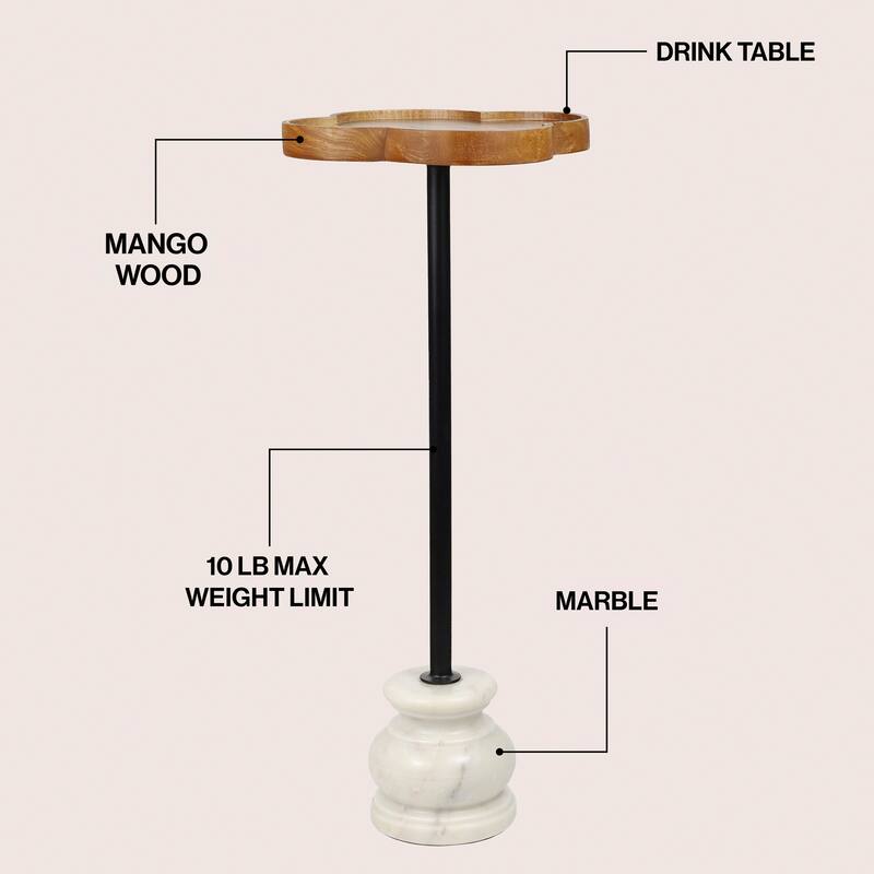 Colby 24.5" Wood & Metal End Table with Quatrefoil Top & Marble Base, By JONATHAN Y