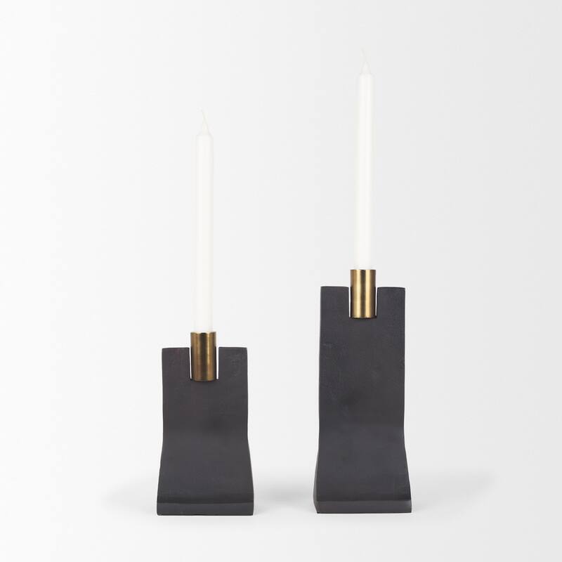 Polli Matte Black w/ Brushed Gold Metal Taper Candleholders (Set of 2)