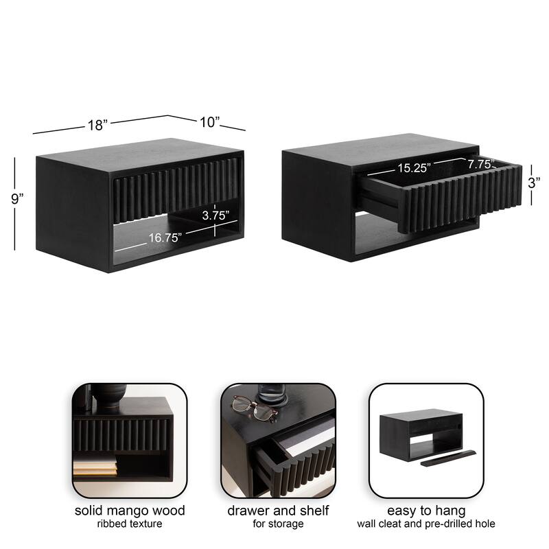 Kate and Laurel Reid Floating Wood Side Table with Open Storage