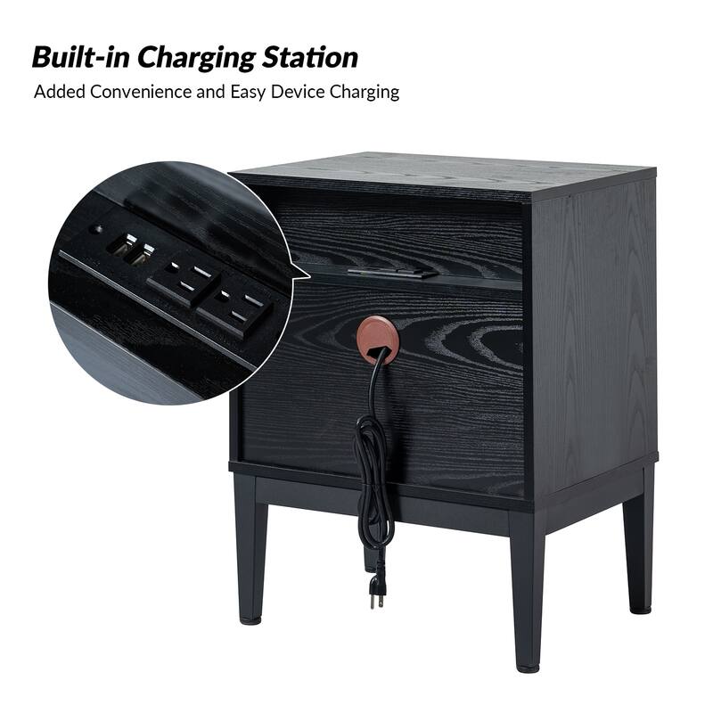 Apakah Modern 25"Tall 2-Drawer End Table with Charging Station and Adjustable Legs Set of 2 by HULALA HOME