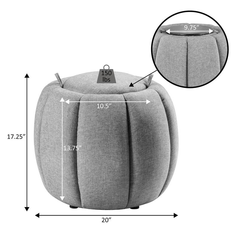 Storage Ottoman with Reversible Tray Lid - Compact Upholstered Storage Box with Cushion Top and Reversible Serving Tray