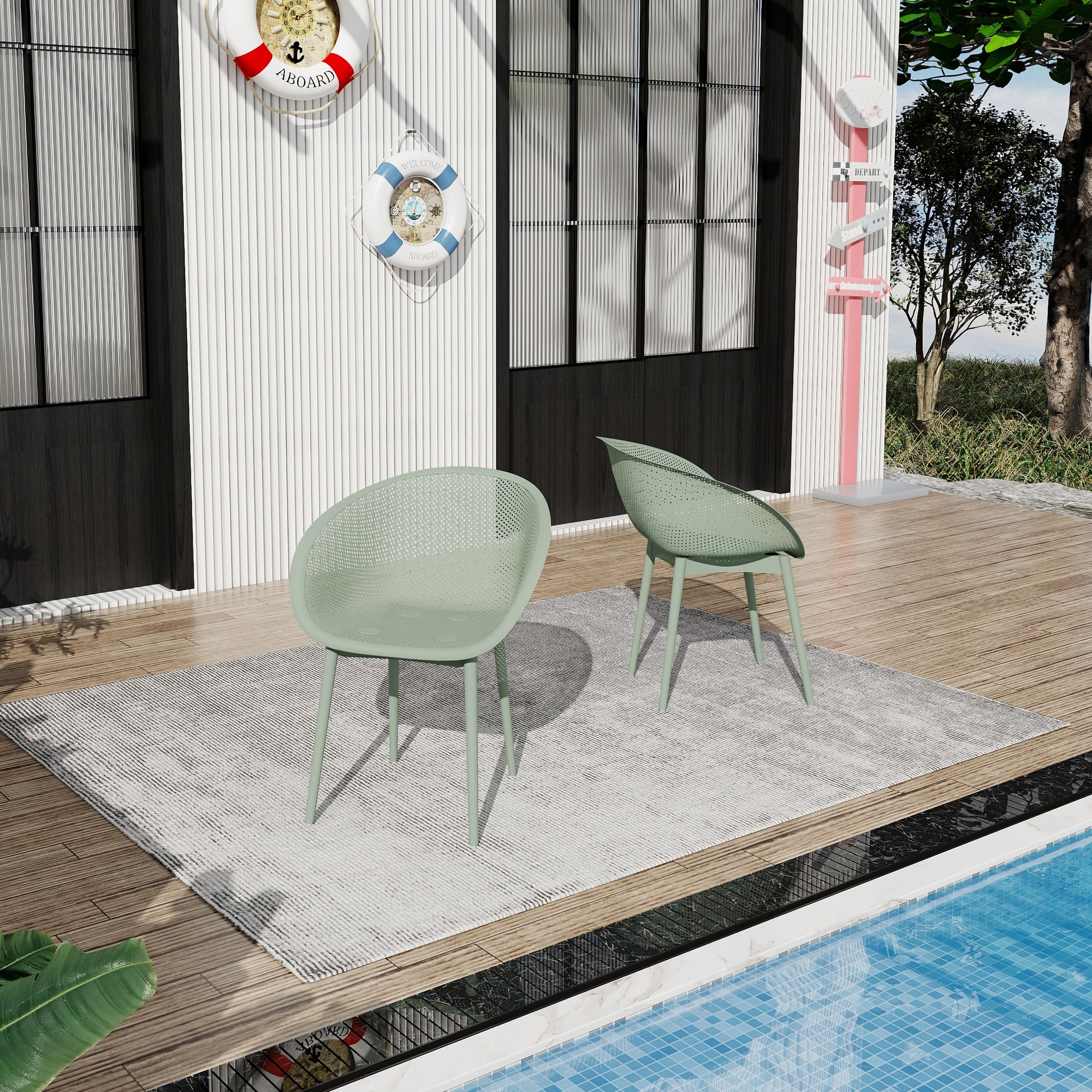 2-Pack Modern Lounge Chairs Indoor/Outdoor All-Weather PP Plastic,Lightweight