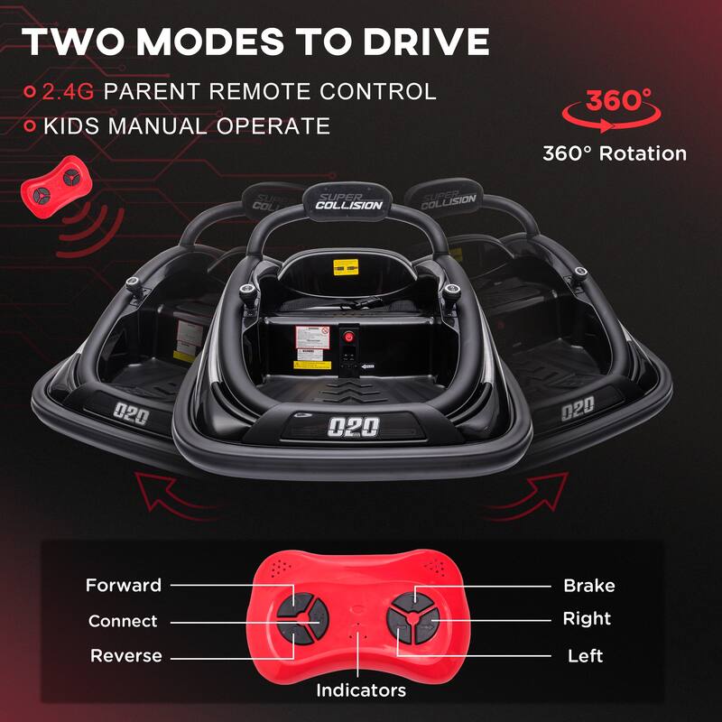 360 Degree Rotating Electric Bumper Car for Kids with Remote Control, LED Lights, and 3 Songs, Safe and Fun Ride for Toddlers