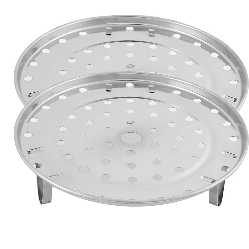 Stainless Steel Round Cooking Food Steamer Rack Plate Silver Tone 195mm Dia 2pcs - Silver Tone