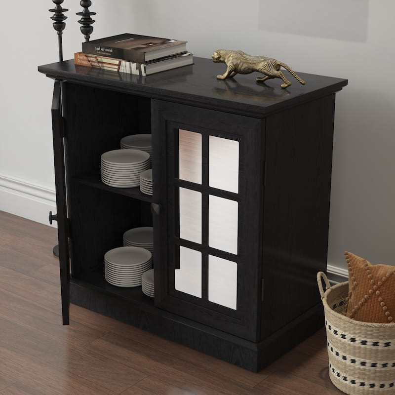 Storage sideboard cabinet with 2 decorative acrylic mirrored doors, adjustable shelf for dining room, living room