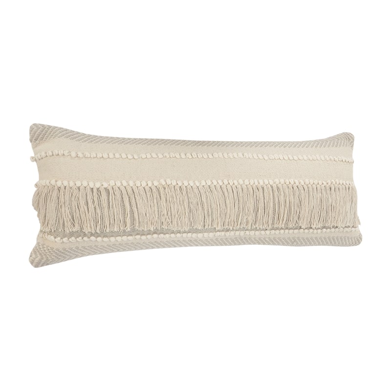 HomeRoots 14" X 36" Beige And Cream 100% Cotton Chevron Zippered Pillow