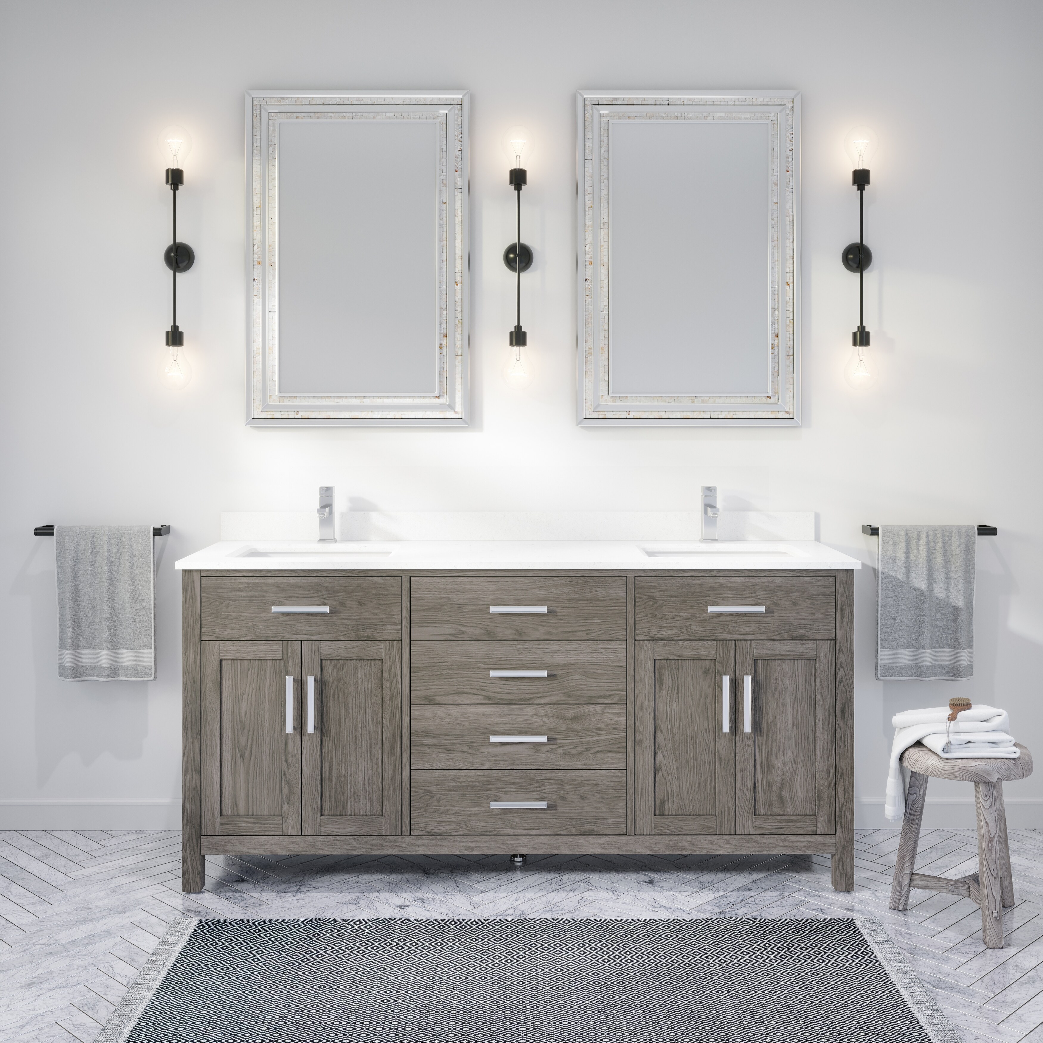 Kate 72-in Solid Hardwood Bathroom Vanity with Power Bar and