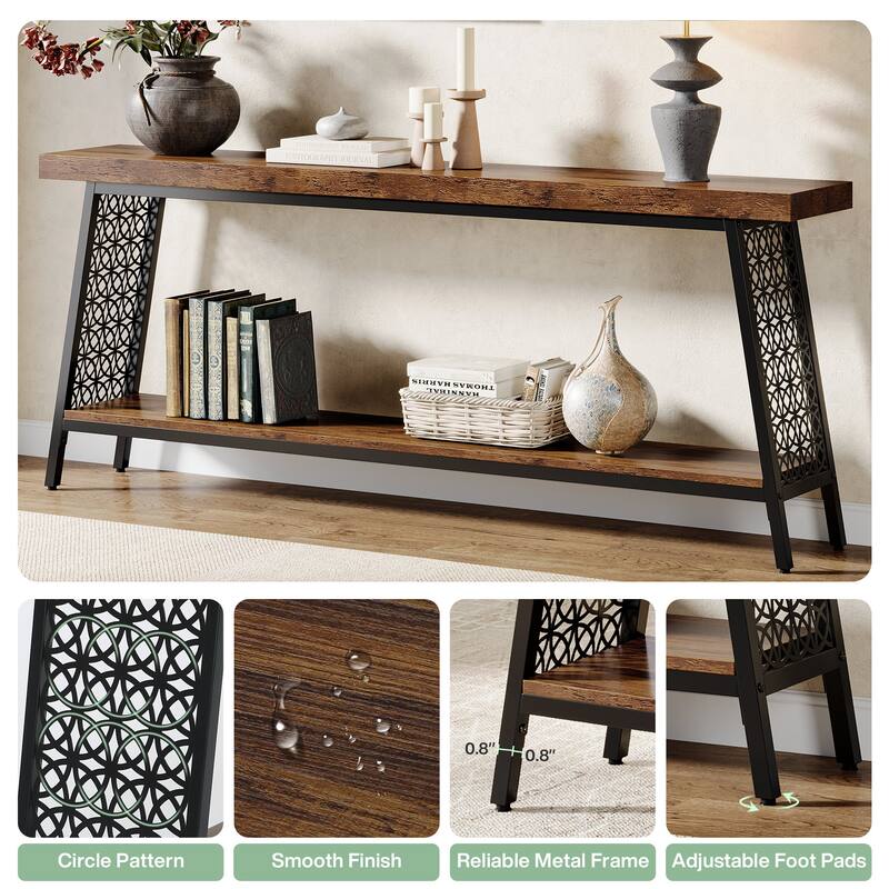 70.9" Extra Long Console Table, 2-Tier Sofa Table, Industrial Entryway Table for Living Room - Brown/Black
