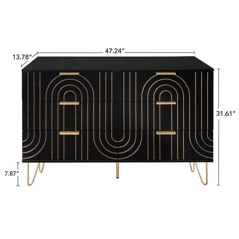 Coffee Bar Cabinet Drawer Cabinet with Metal Legs, Chest of Drawers Clothes Organizer Cupboard with Metal Handles