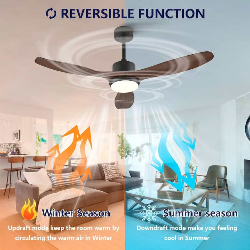 52-inch Modern LED Ceiling Fan with Light, 3 ABS Blades & Remote Control