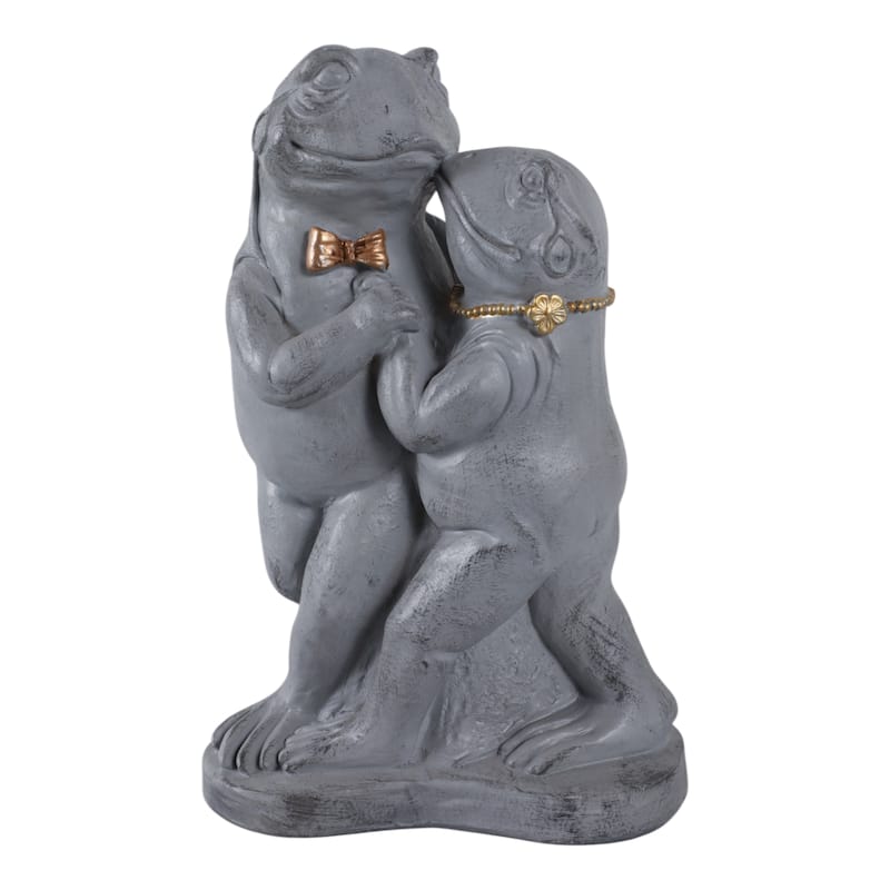 Polyresin Garden Statuary Dancing Frog Couple Statue Decor - 15" Gray - Gray - Medium - Resin