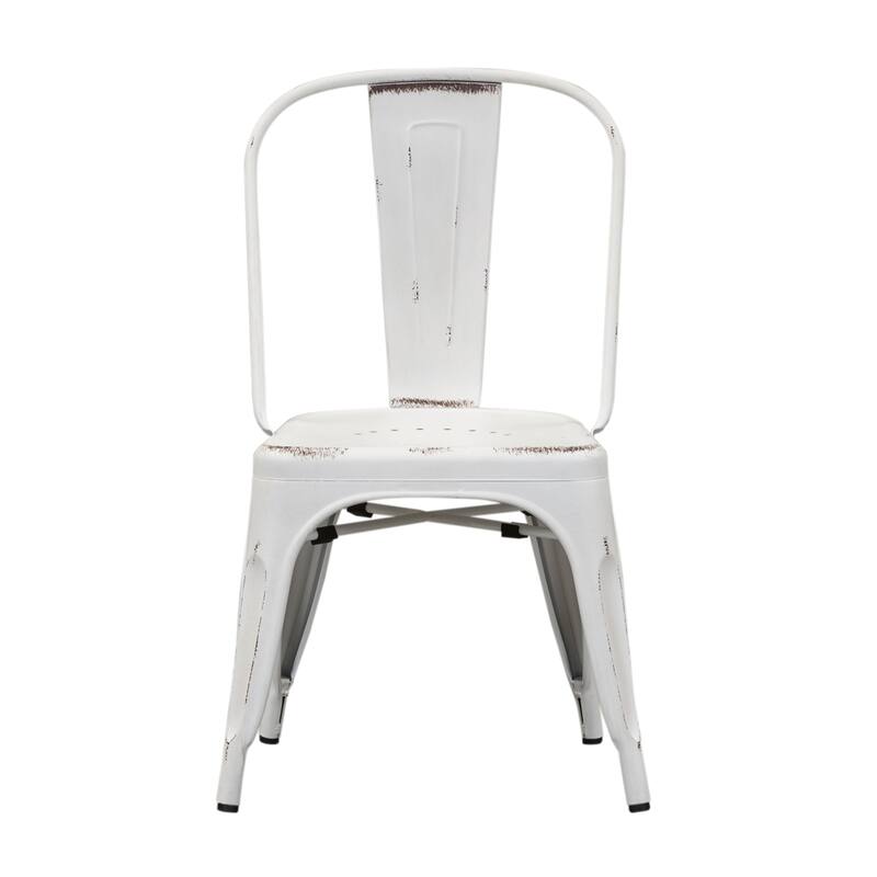 Vintage Series Distressed Metal Bow Back Side Chair - Antique White (Set of 4)