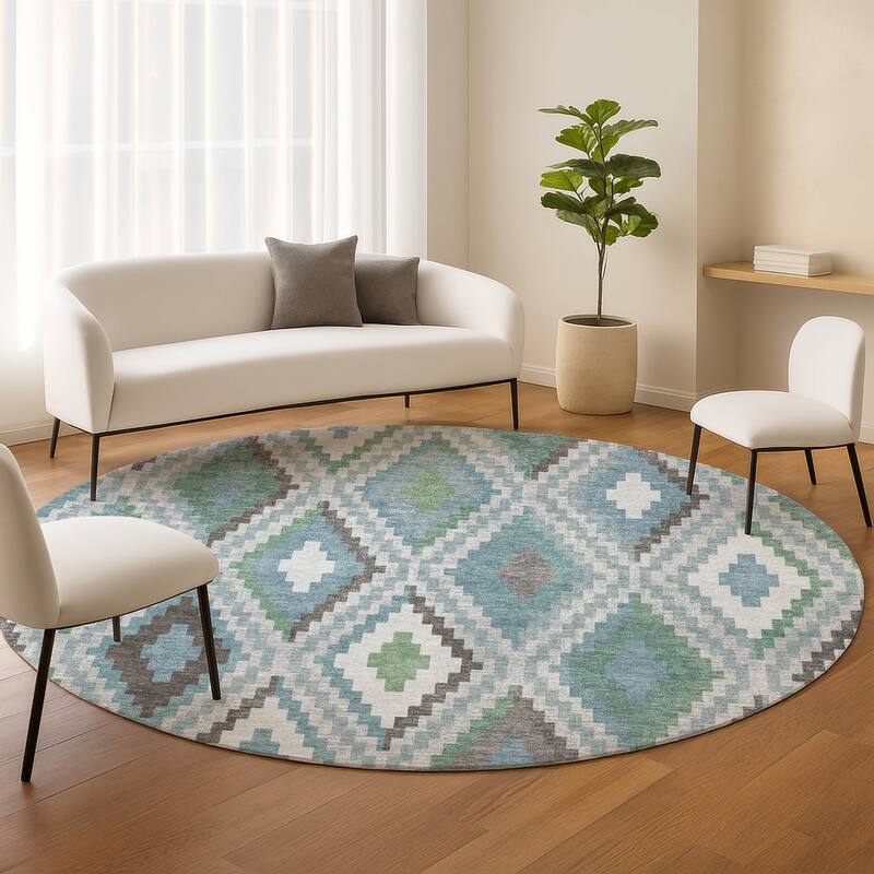 Machine Washable Indoor/ Outdoor Global Geo Chantille Rug