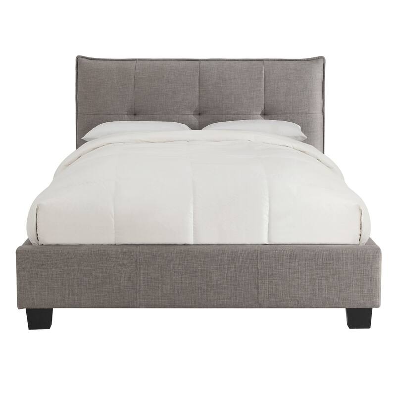Amy Low Profile Full Bed, Tufted Linen, Wide Storage, Gray