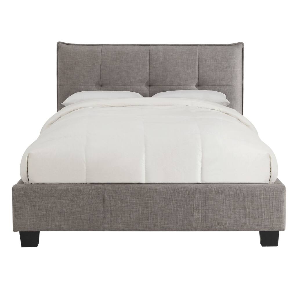 Amy Low Profile Full Bed, Tufted Linen, Wide Storage, Gray