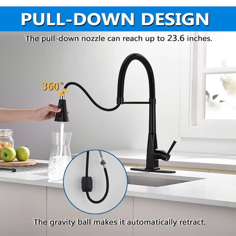 Single Handle Spray 3 Modes Pull Down Kitchen Faucet with Deck Plate