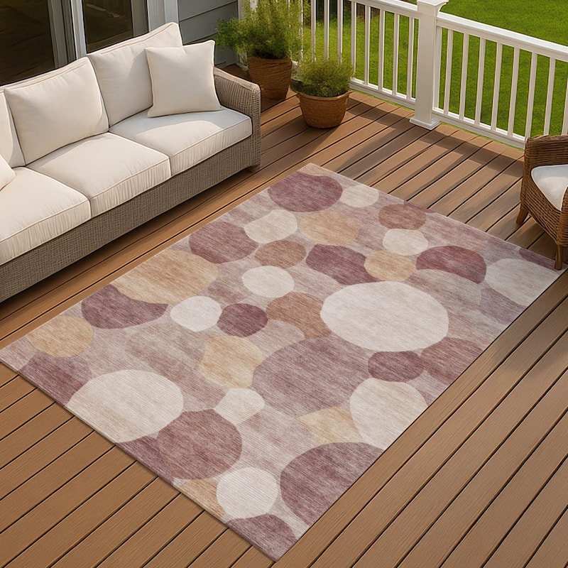 Machine Washable Indoor/ Outdoor Modern Circy Chantille Rug - Blush - 10' x 14'