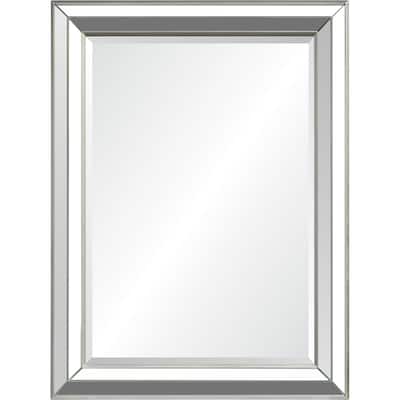 40" Silver Leaf Finished Wooden Framed Beveled Rectangular Wall Mirror