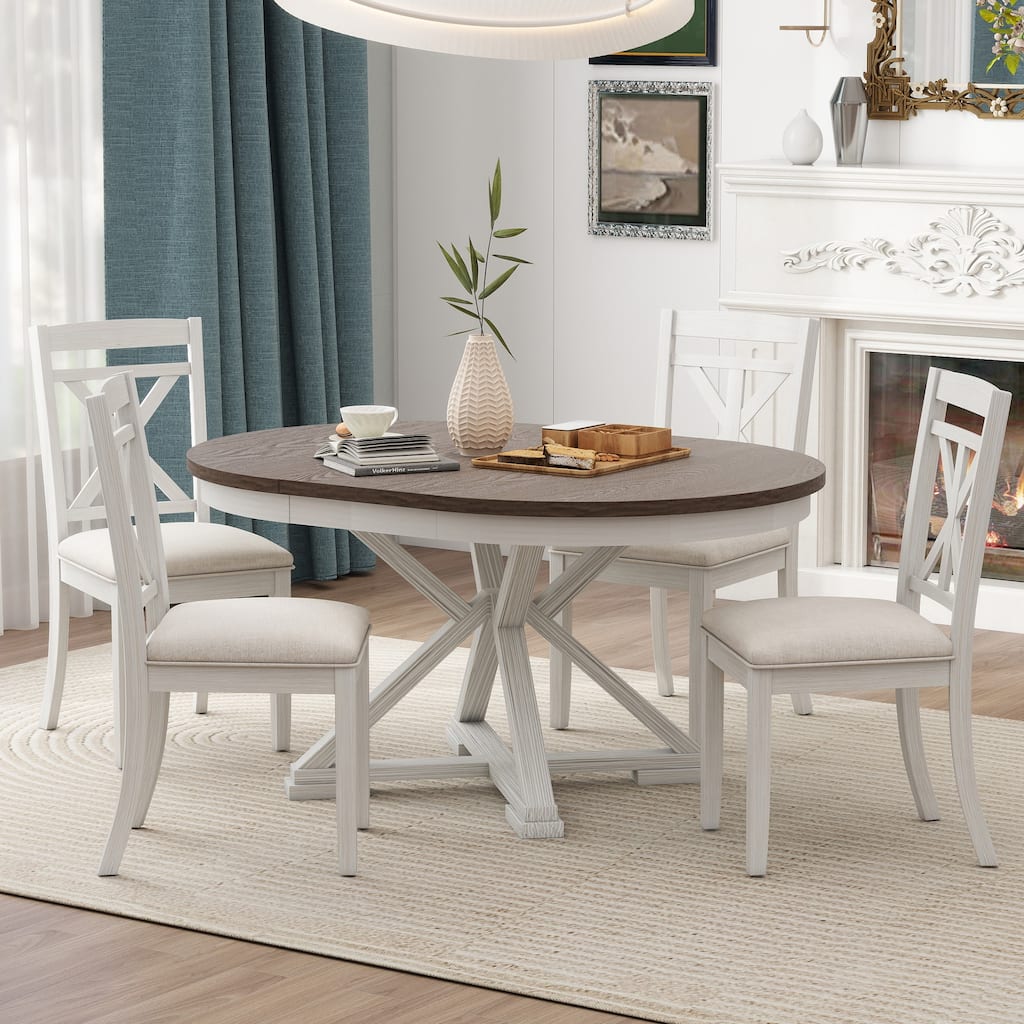 5-Piece Retro Extendable Round Dining Set with Upholstered Chairs by Harper&Bright Designs