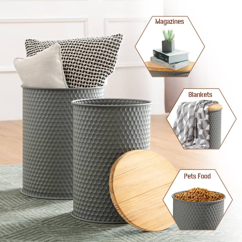 Glitzhome Set of 2 Industrial Farmhouse Outdoor Stool Storage Ottomans