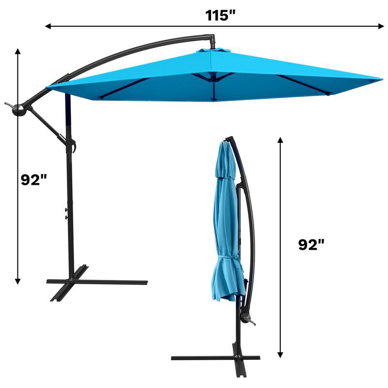 Patiowell 10ft Cantilever Patio Umbrella, Offset Hanging Outdoor Table Umbrella with Tilt Crank, 6 Sturdy Ribs and Cross Base