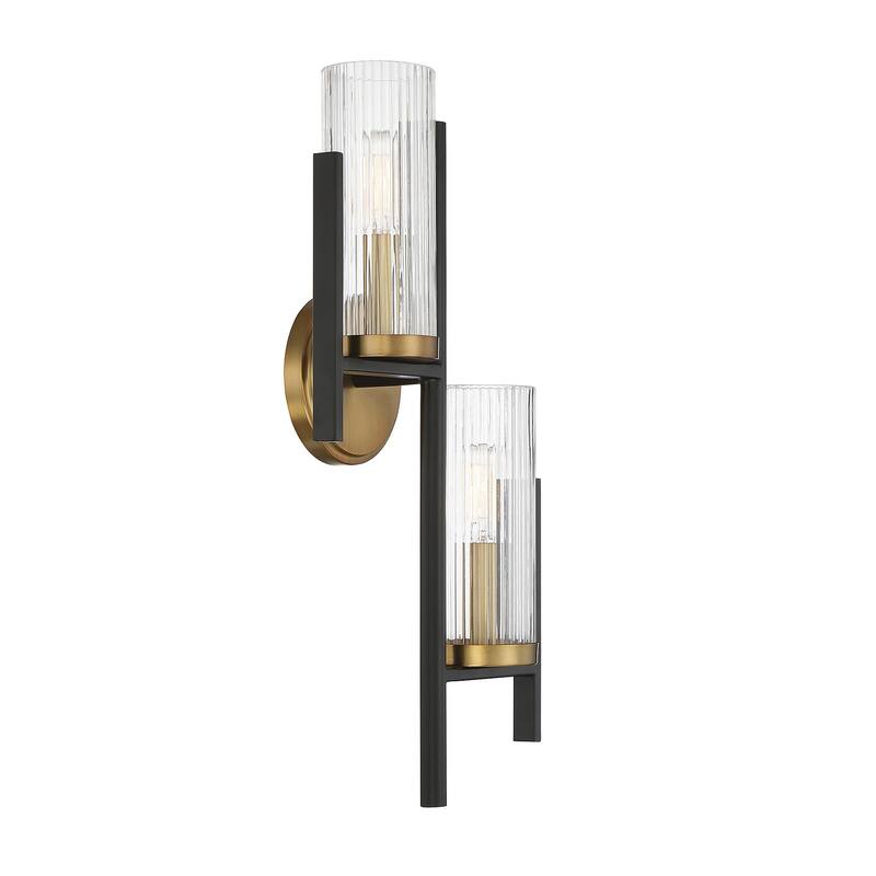 Midland 2-Light Wall Sconce in Matte Black with Warm Brass Accents