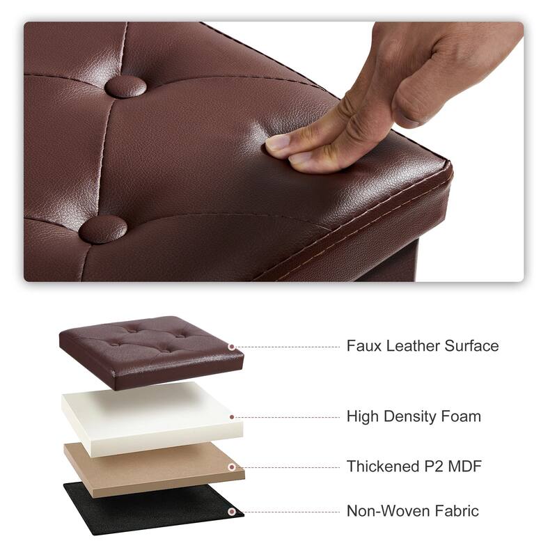 Folding Storage Ottoman, Foot Rest Stool Footstool, Leather Tufted Ottoman, Small Ottoman Cube for Living Room Bedroom Dorm