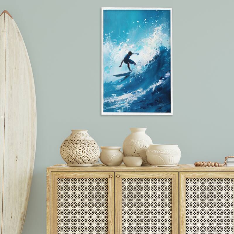 Stupell Surfer & Splashing Wave Framed Giclee Art Design By LSR Design Studio