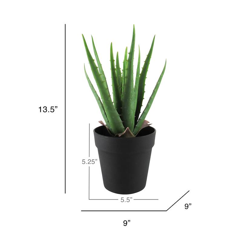 13.5in Artificial Real Touch Soft Aloe Succulent Plant in Black Pot - 13.5" H x 9" W x 9" DP