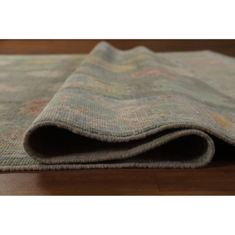 Hand Knotted Oriental 100% Wool Carpet Transitional All-Over Green Oushak Area Rug - 10' 4'' X 8' 2''