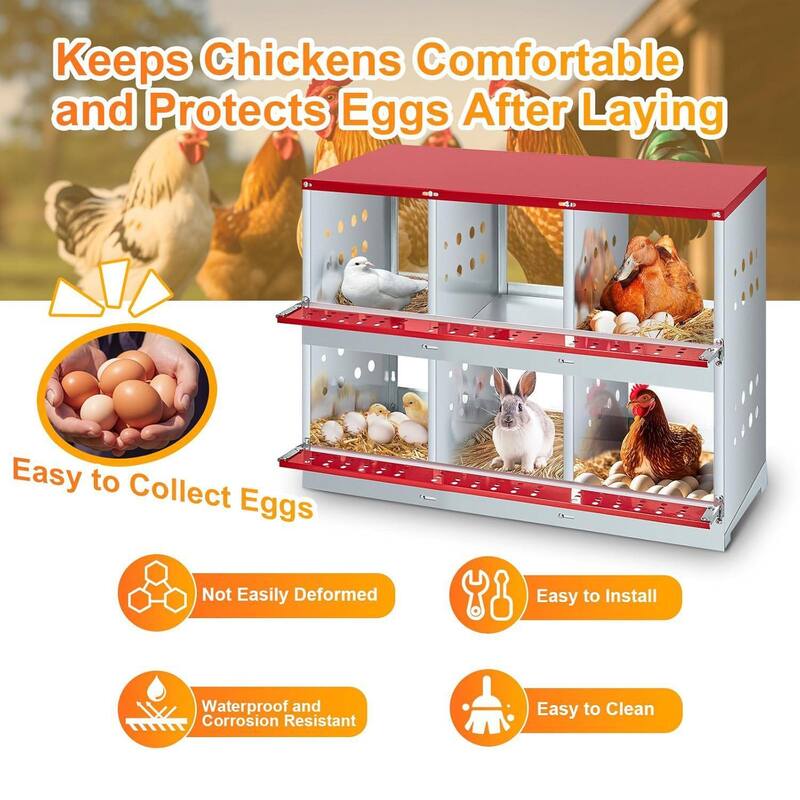 Chicken Nesting Box for Hens, Rabbits, Ducks - Red