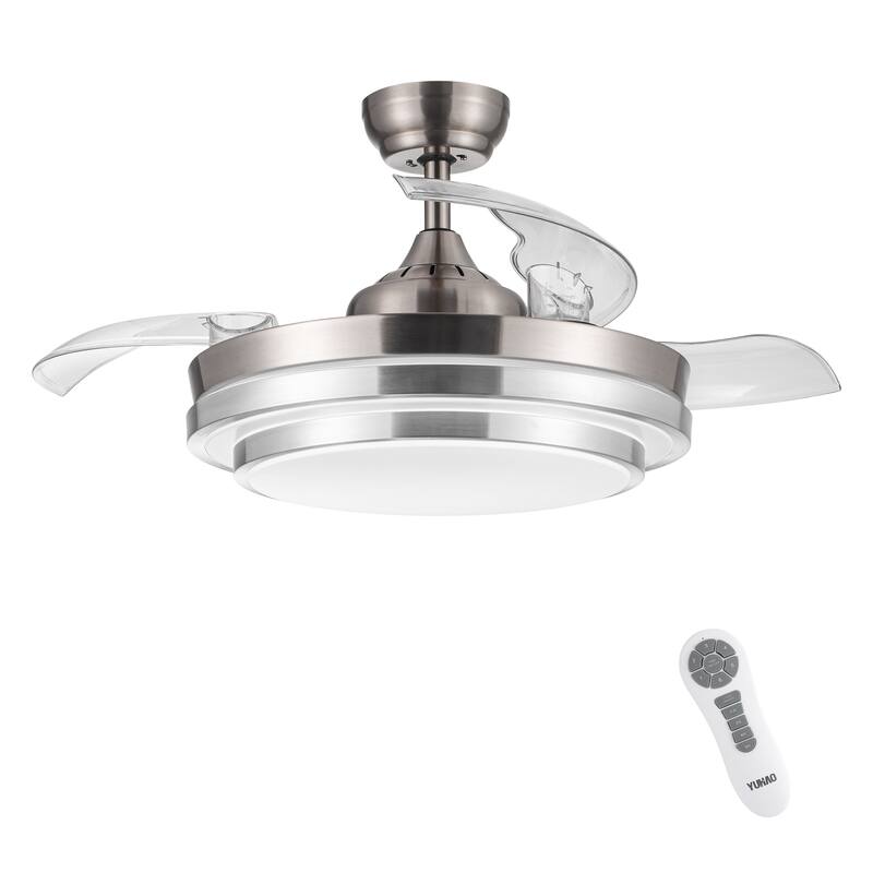YUHAO Modern 42 in. Indoor Nickel Retractable Blades Ceiling Fan with Light Kit and Remote Control - 42 Inches - 42 Inches - Silver - Remote